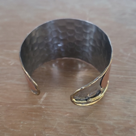 Anju Metal Hammered Mixed Metal Leaf Cuff Bracelet - Picture 8 of 12